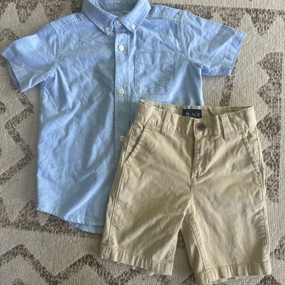 The Children's Place Light Blue Shirt and Khaki Shorts Set